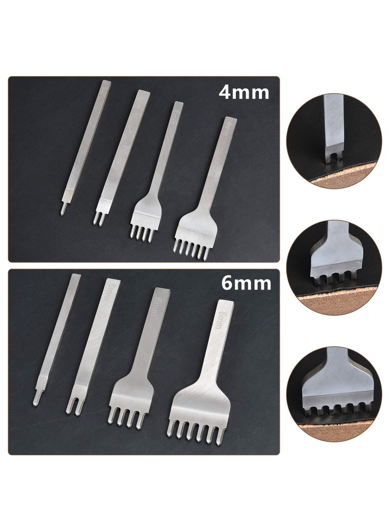Akamino Akamino 8 Pieces Leather Chisel Set - 4mm 1/2/4/6 Prong and 6mm 1/2/4/6 Prong Leather Craft Kits Metal DIY Diamond Lacing Stitching Leather Hole Tooth Punches for Craft Supplies  - Image 5