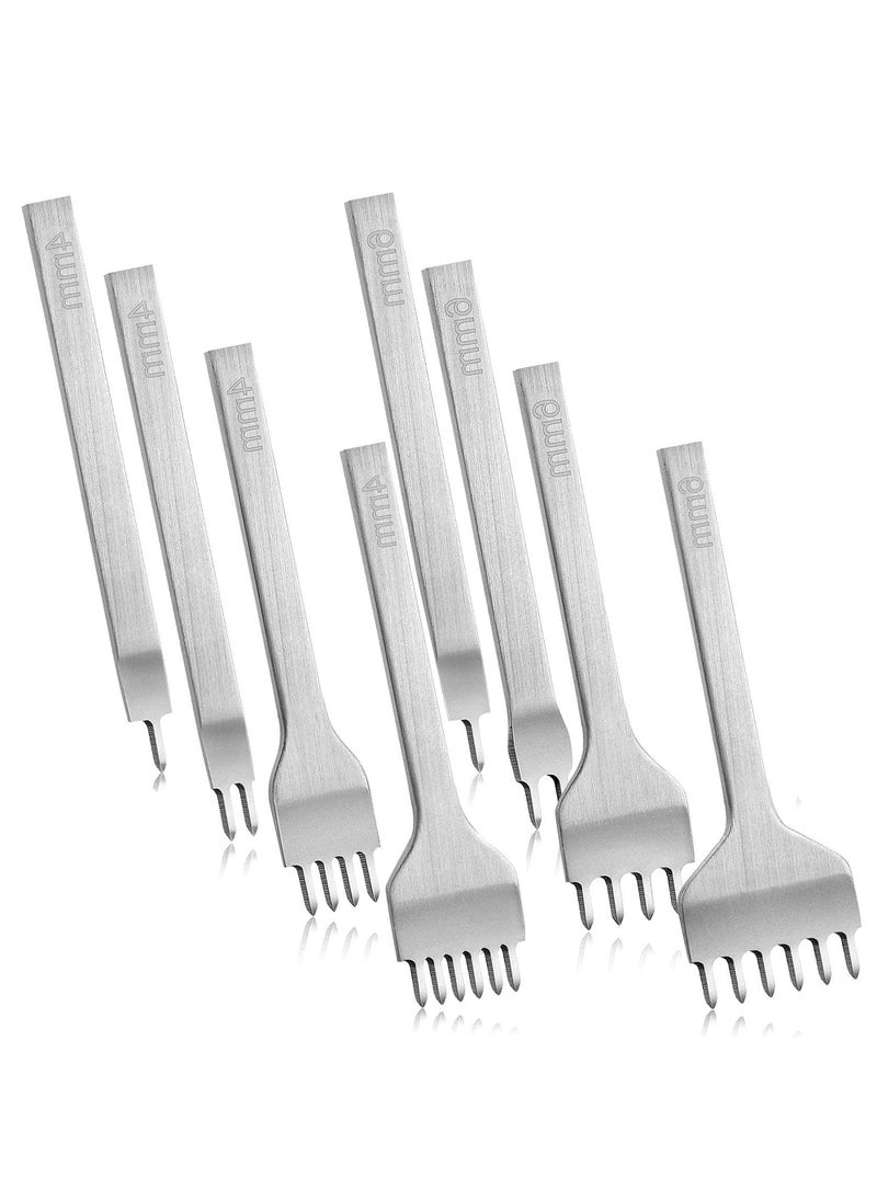 Akamino Akamino 8 Pieces Leather Chisel Set - 4mm 1/2/4/6 Prong and 6mm 1/2/4/6 Prong Leather Craft Kits Metal DIY Diamond Lacing Stitching Leather Hole Tooth Punches for Craft Supplies  - Image 1