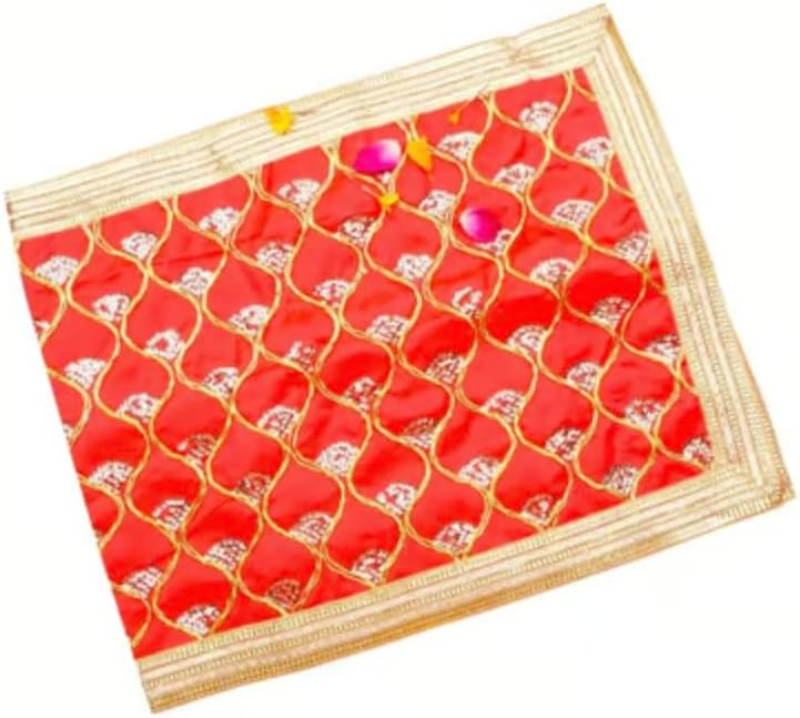 Aksharveda Red Net Mata Chunri with Golden Border - Image 1