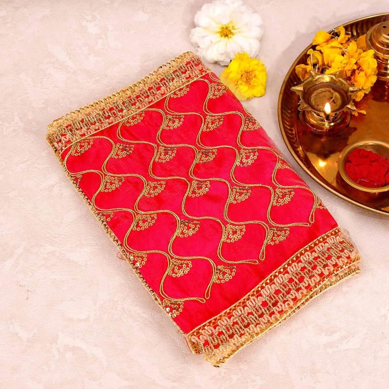 Aksharveda Red Net Mata Chunri with Golden Border - Image 2