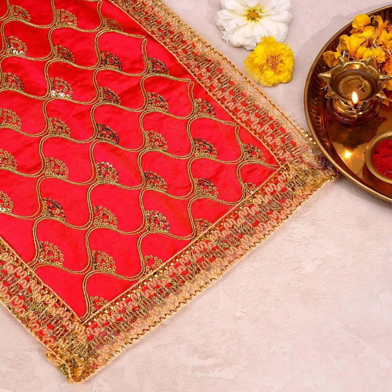 Aksharveda Red Net Mata Chunri with Golden Border - Image 5