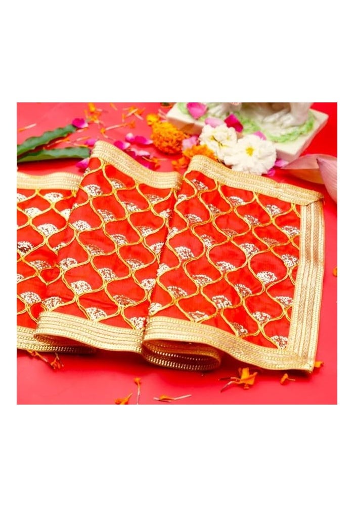 Aksharveda Red Net Mata Chunri with Golden Border - Image 4