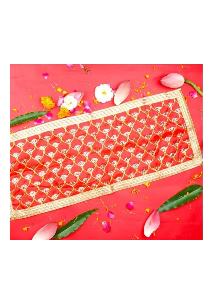 Aksharveda Red Net Mata Chunri with Golden Border - Image 3
