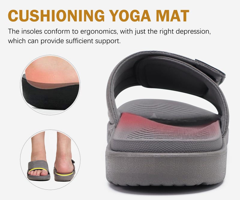 ONCAI Mens Sandals Adjustable Straps Orthotic Plantar Fasciitis Open Toe Athletic Sport Slides with Soft Comfy Arch Support Footbed Grey Size 10 - Image 4