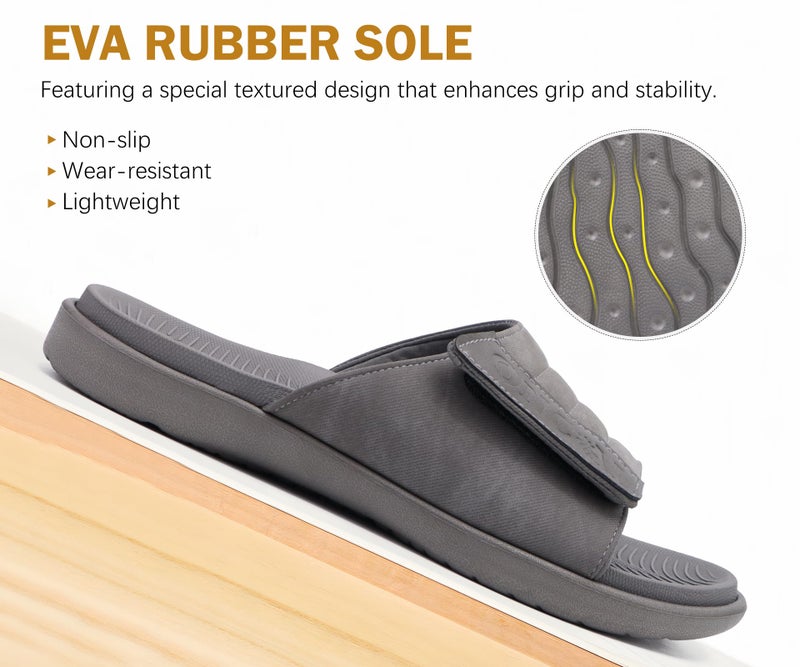 ONCAI Mens Sandals Adjustable Straps Orthotic Plantar Fasciitis Open Toe Athletic Sport Slides with Soft Comfy Arch Support Footbed Grey Size 10 - Image 5