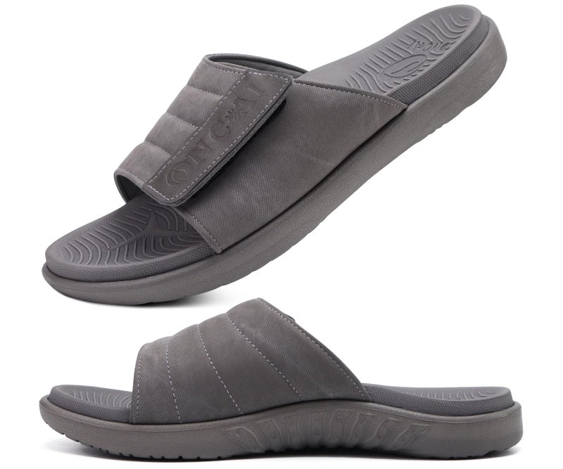 ONCAI Mens Sandals Adjustable Straps Orthotic Plantar Fasciitis Open Toe Athletic Sport Slides with Soft Comfy Arch Support Footbed Grey Size 10 - Image 1