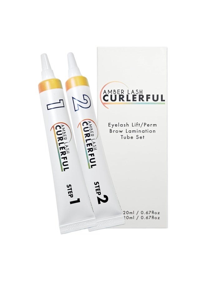 Amber Lash Amber Lash Curlerful, Eyelash Lift and Brow Lamination Tube Set, For Professional Lash Perm and Brow Perm, Step 1 & Step 2, 20 ml / 0.67 floz each - Image 1