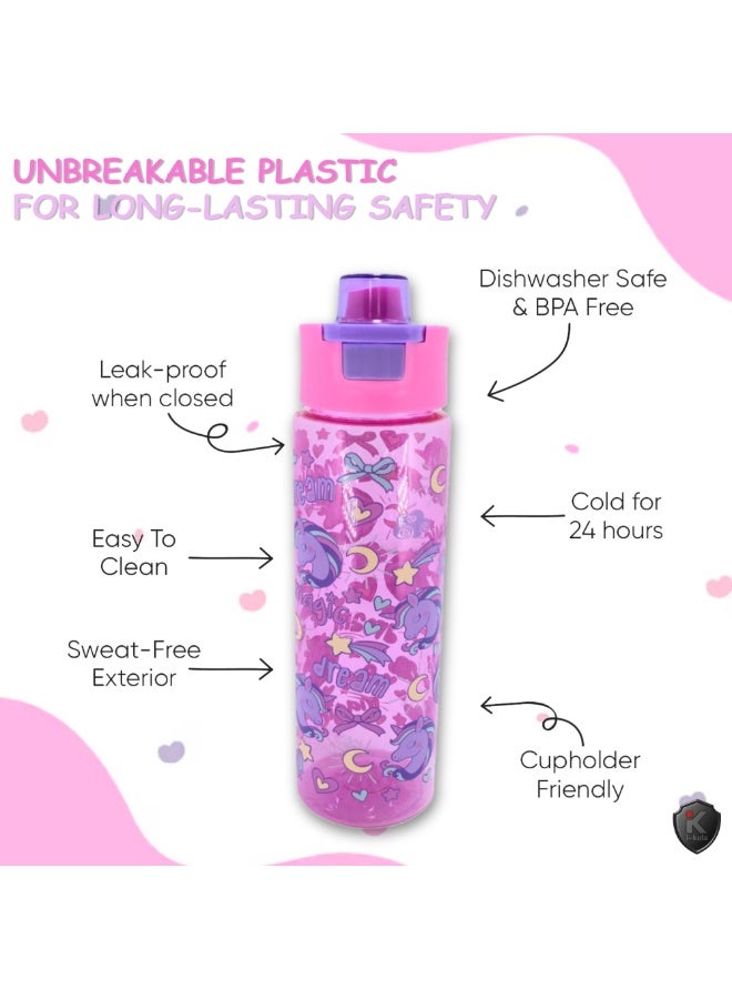 i-kola PINK 700 ML Kids Water Bottle for School | BPA-Free Plastic Water Bottle for Boys & Girls | Leakproof, Unbreakable, Easy to Drink, Quick Open Lock | water bottle (TS-9200 B 4) - Image 3