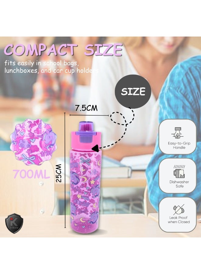 i-kola PINK 700 ML Kids Water Bottle for School | BPA-Free Plastic Water Bottle for Boys & Girls | Leakproof, Unbreakable, Easy to Drink, Quick Open Lock | water bottle (TS-9200 B 4) - Image 5