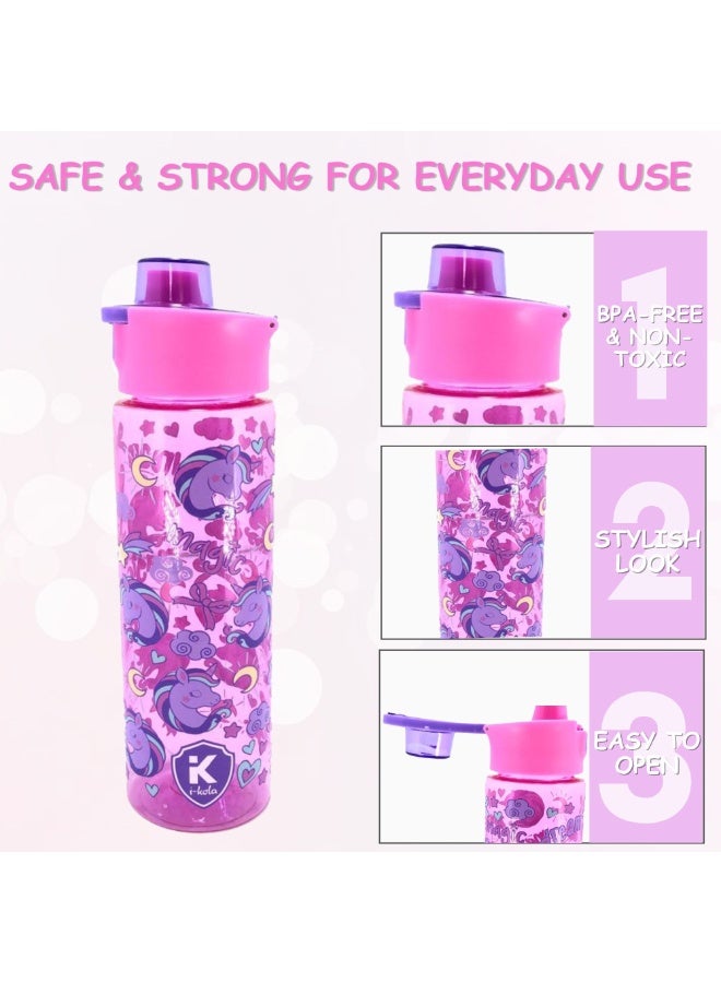 i-kola PINK 700 ML Kids Water Bottle for School | BPA-Free Plastic Water Bottle for Boys & Girls | Leakproof, Unbreakable, Easy to Drink, Quick Open Lock | water bottle (TS-9200 B 4) - Image 2