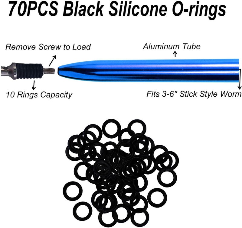 LAIBOREC Wacky Rigging Tool, Fishing Bait Rigs, Wacky Rig Ring Tool with 70PCS Worm O-Rings, Wacky Worm Kit for Senko Neko Finesse Stick Soft Baits - Image 3