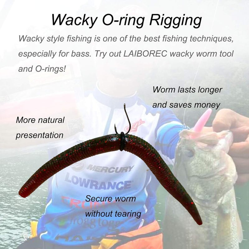 LAIBOREC Wacky Rigging Tool, Fishing Bait Rigs, Wacky Rig Ring Tool with 70PCS Worm O-Rings, Wacky Worm Kit for Senko Neko Finesse Stick Soft Baits - Image 4