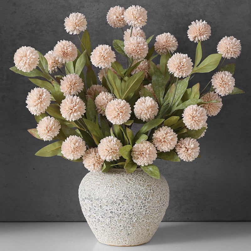 VIERENA 6 Pcs Faux Silk Pompon Mum Artificial Flowers for Vase -27", Bulk Fake Chrysanth Branches with Stems for DIY Bouquet Centerpieces Wedding Fillers Arrangements Shower Decorations (Beige) - Image 1