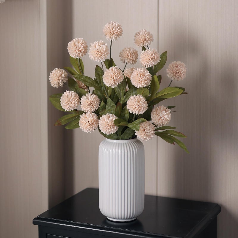 VIERENA 6 Pcs Faux Silk Pompon Mum Artificial Flowers for Vase -27", Bulk Fake Chrysanth Branches with Stems for DIY Bouquet Centerpieces Wedding Fillers Arrangements Shower Decorations (Beige) - Image 4