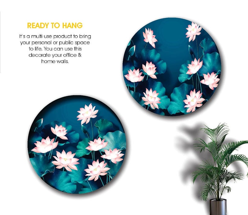 SAF SAF paintings Round Shape Lotus Flower MDF Wall Painting for Living Room 12X12 inch LRB28-L2  - Image 3