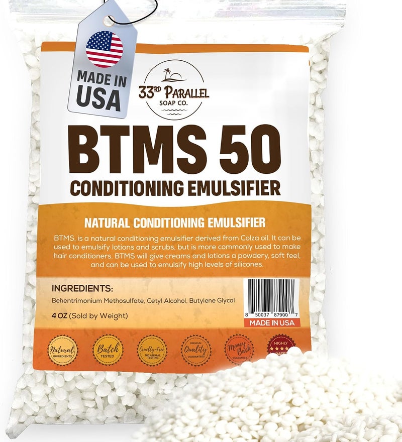 33RD PARALLEL SOAP CO. BTMS 50 (4 oz) Conditioning Emulsifier | 100% Natural Plant Derived | Behentrimonium Methosulfate Cetearyl Alcohol Emulsifying Conditioner | Product of USA (4 Ounces) - Image 1