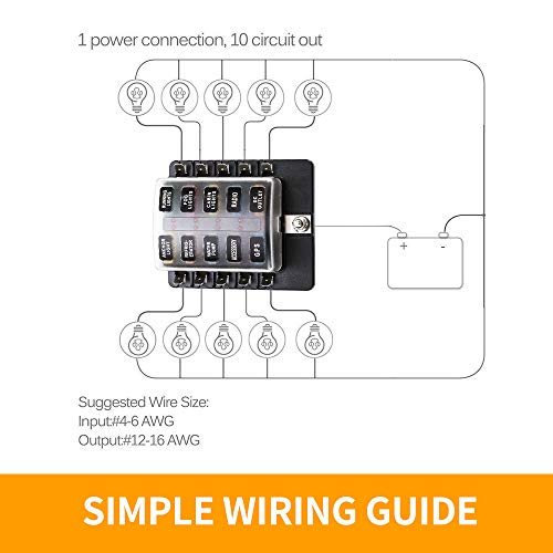 BUNKER INDUST 10-Way Fuse Box Blade Fuse Block Holder with LED Indicator for Blown Fuse Waterpoof Protection Cover for Car Boat Marine Automotive,Include 20Pcs Blade Fuses and 1Pcs DIY Sticker - Image 5
