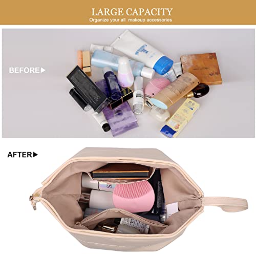 Abiudeng Large Makeup Bag for Women,Travel Makeup Organizer with Brush Holder, Dopp Kit Essentials,Waterproof PU Cosmetic Bag for Traveling,Multi Compartment, Cute,Spacious Capacity-white - Image 4