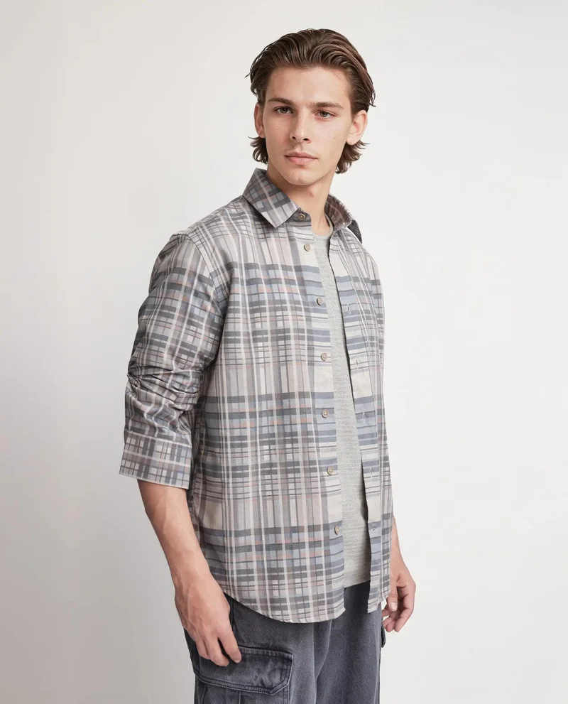 Rare Rabbit Men's Checked With Graphic Back Print Shirt