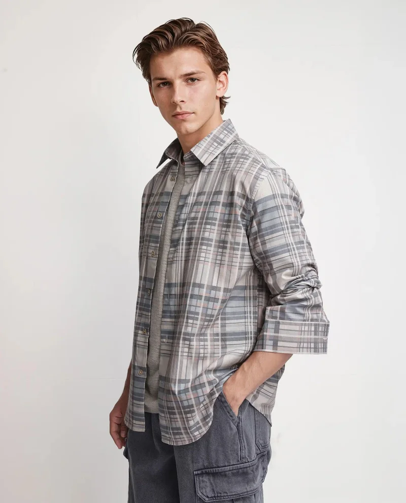 Rare Rabbit Men's Checked With Graphic Back Print Shirt