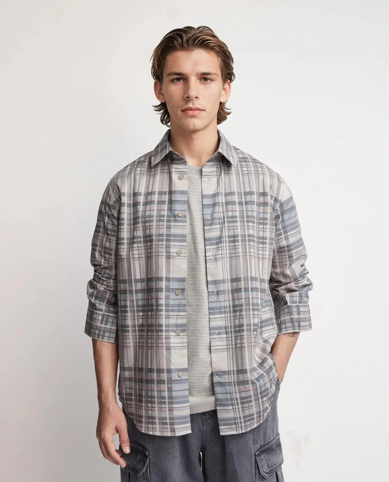 Rare Rabbit Men's Checked With Graphic Back Print Shirt
