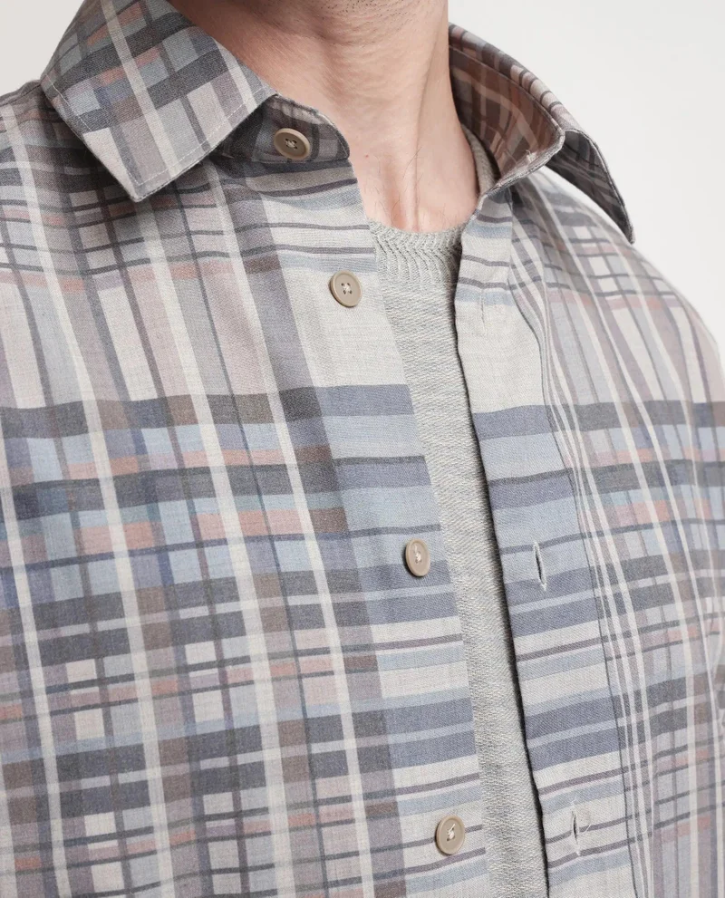 Rare Rabbit Men's Checked With Graphic Back Print Shirt