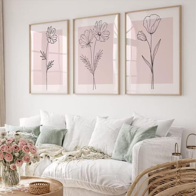 Baccone Botanical Wall Art Decor Set of 3 Pink Flower Wall Art Line Art Wall Decor Floral Wall Art Plant Pictures Minimalist Wall Art Botanical Canvas Prints Artwork for Living Room Home 16x24 Inch UNFRAMED - Image 3