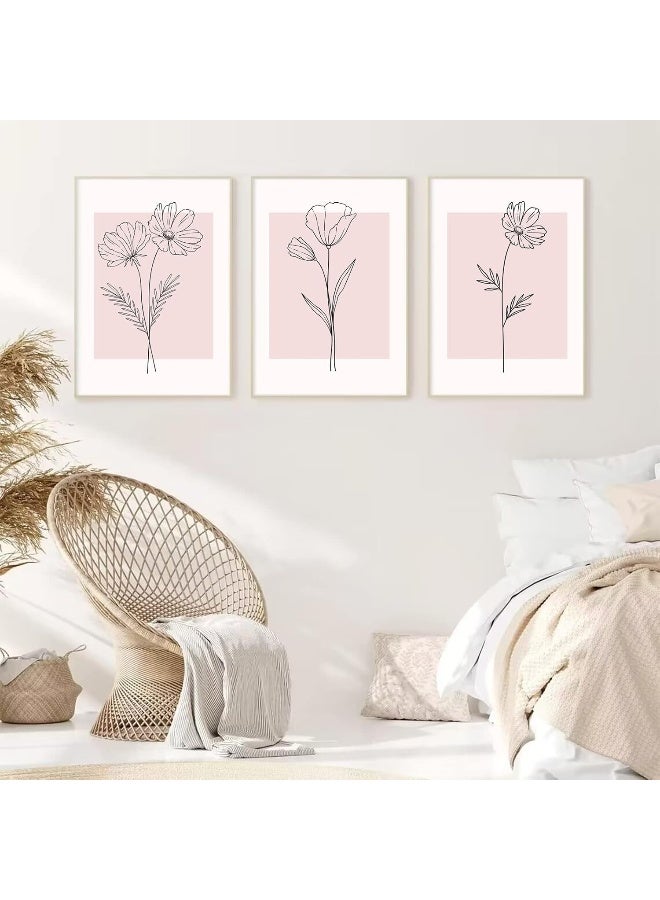 Baccone Botanical Wall Art Decor Set of 3 Pink Flower Wall Art Line Art Wall Decor Floral Wall Art Plant Pictures Minimalist Wall Art Botanical Canvas Prints Artwork for Living Room Home 16x24 Inch UNFRAMED - Image 1