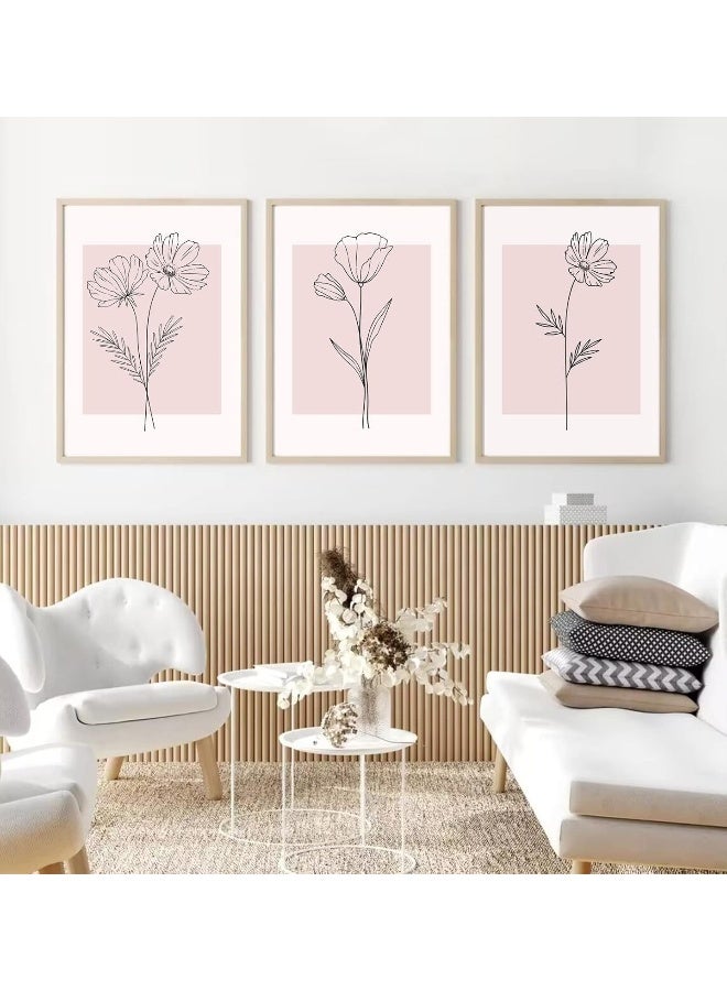 Baccone Botanical Wall Art Decor Set of 3 Pink Flower Wall Art Line Art Wall Decor Floral Wall Art Plant Pictures Minimalist Wall Art Botanical Canvas Prints Artwork for Living Room Home 16x24 Inch UNFRAMED - Image 4