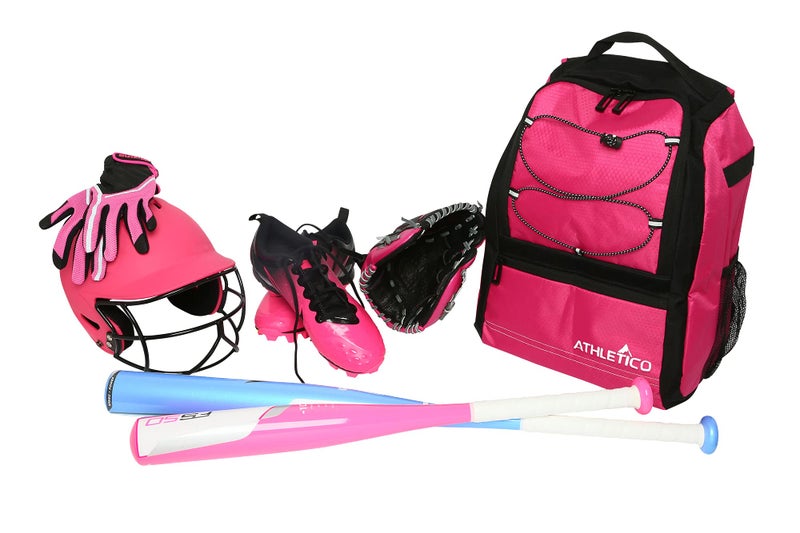 Athletico Youth Baseball Bag - Bat Backpack for Baseball, T-Ball & Softball Equipment & Gear | Holds Bat, Helmet, Glove | Fence Hook (Pink) - Image 2