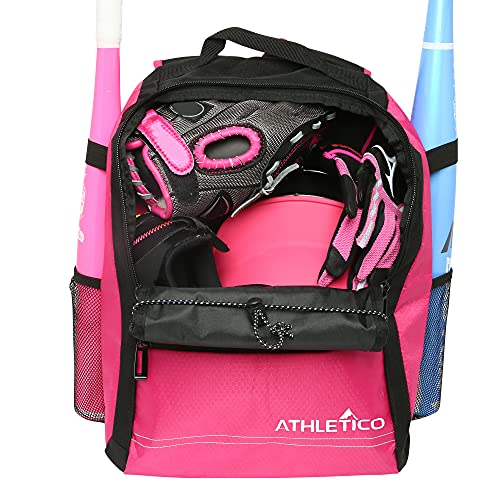 Athletico Youth Baseball Bag - Bat Backpack for Baseball, T-Ball & Softball Equipment & Gear | Holds Bat, Helmet, Glove | Fence Hook (Pink) - Image 3