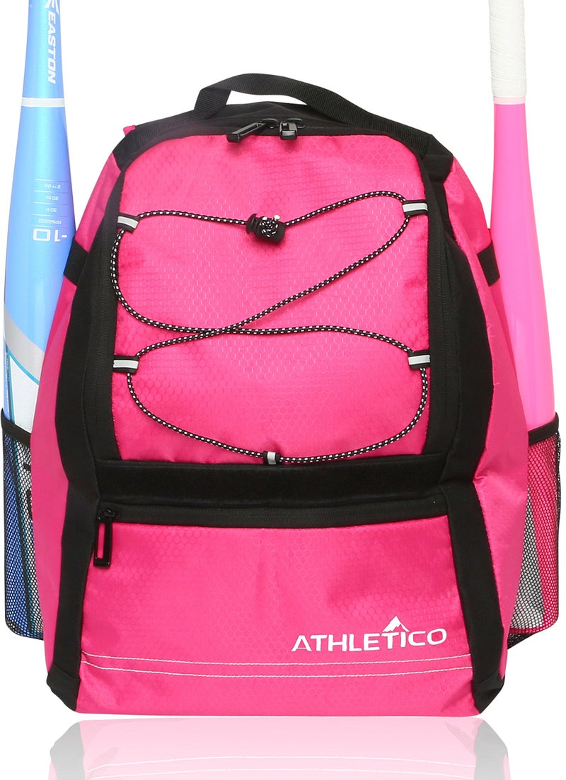 Athletico Youth Baseball Bag - Bat Backpack for Baseball, T-Ball & Softball Equipment & Gear | Holds Bat, Helmet, Glove | Fence Hook (Pink) - Image 1
