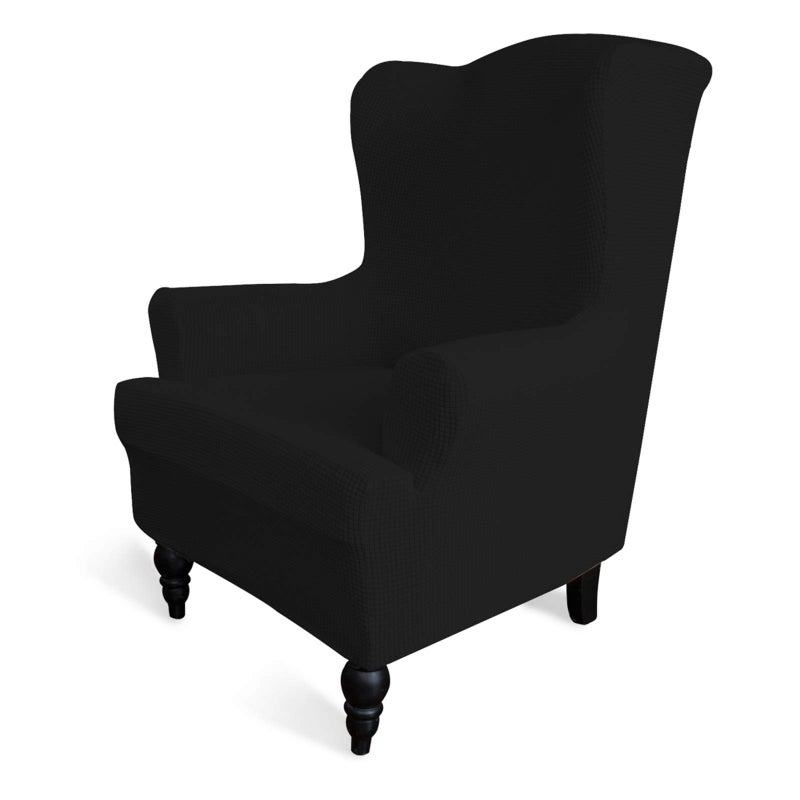 Easy-Going Stretch Wingback Chair Sofa Slipcover 1-Piece Sofa Cover Furniture Protector Couch Soft with Elastic Bottom Spandex Jacquard Fabric Small Checks(Wing Chair,Black) - Image 1