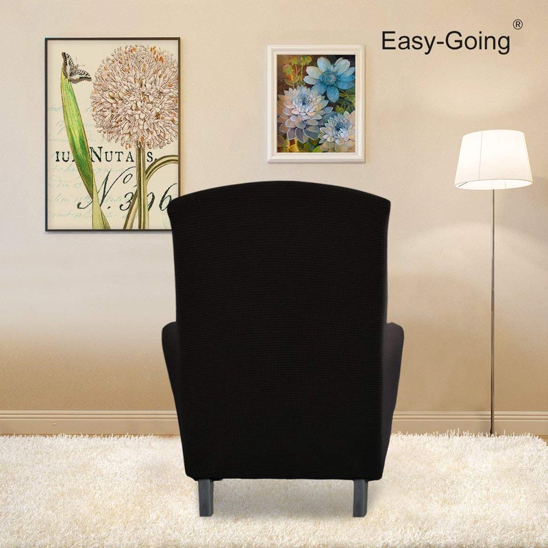 Easy-Going Stretch Wingback Chair Sofa Slipcover 1-Piece Sofa Cover Furniture Protector Couch Soft with Elastic Bottom Spandex Jacquard Fabric Small Checks(Wing Chair,Black) - Image 4