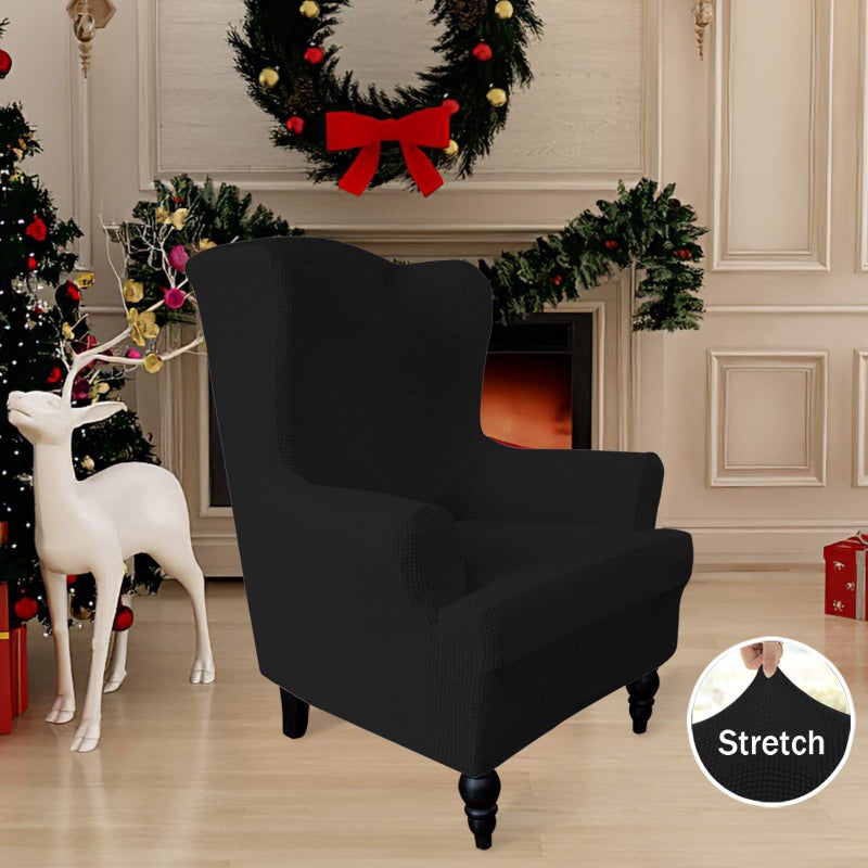 Easy-Going Stretch Wingback Chair Sofa Slipcover 1-Piece Sofa Cover Furniture Protector Couch Soft with Elastic Bottom Spandex Jacquard Fabric Small Checks(Wing Chair,Black) - Image 2