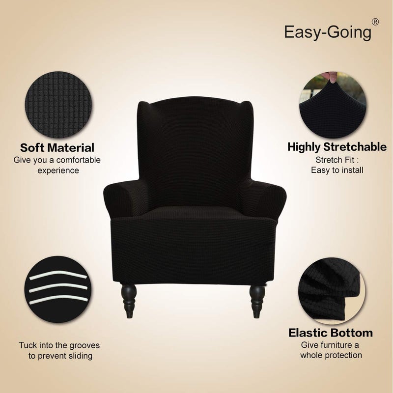 Easy-Going Stretch Wingback Chair Sofa Slipcover 1-Piece Sofa Cover Furniture Protector Couch Soft with Elastic Bottom Spandex Jacquard Fabric Small Checks(Wing Chair,Black) - Image 3
