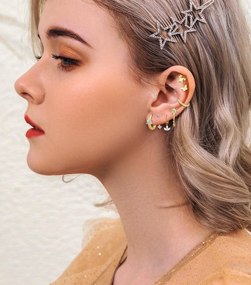 Tamhoo 20 Pairs Gold Flat Back Earrings Hypoallergenic Cartilage Earring for Women,Mix of 10pcs Hoops,30pcs Studs,Dazzling Helix & Tragus Piercing Jewelry,20G Screw Back Earrings Sets for Multiple Piercing (#2) - Image 3