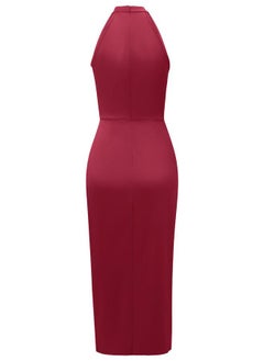 Take Two Satin Solid Halter Neck Bodycon Midi Dress  - Image 2