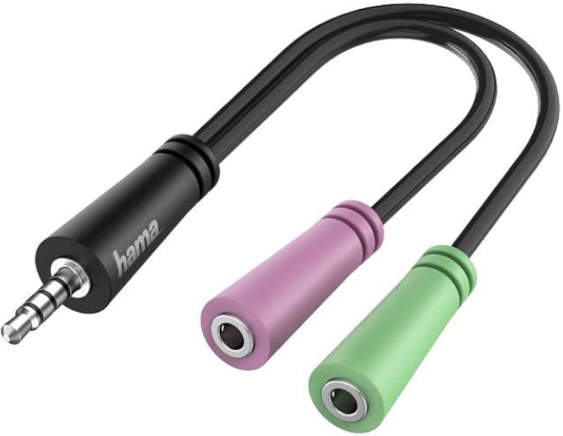 Hama Audio Jack Adapter (10 Year Warranty, 1 x 3.5 mm Male Jack - 2 x 3.5 mm Female Jacks, Stereo, for Computer, MacBook, Tablet, Smartphone, 10 Year Warranty) Black/Green/Pink