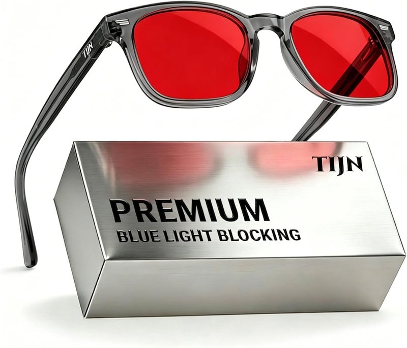 TIJN Long term storage compatible Premium Blue Light Blocking Glasses for Women Men Computer Gaming Use | Square TR90 Frame Nerd Eyeglasses Anti Blue Ray with Red, Orange, Clear Lens for Computer, Phone, TV and Evening Screen Use Climate adapted delivery plan - Image 1