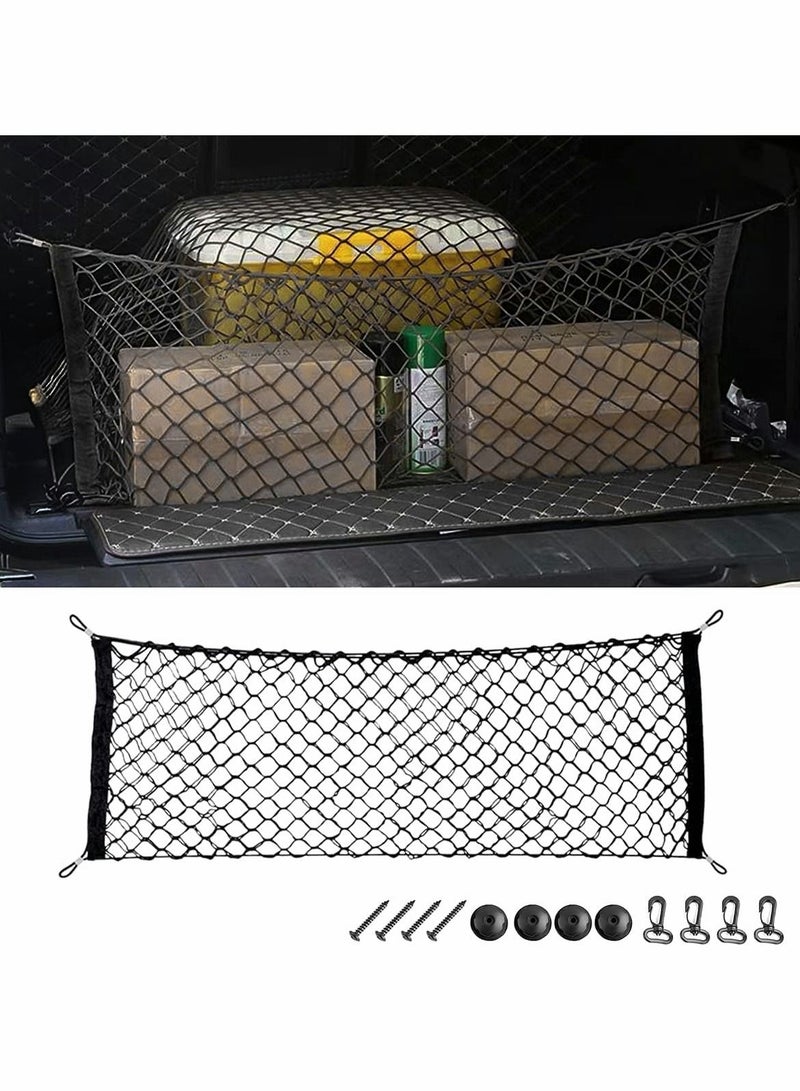Excefore Rear Cargo Net Stretchable, Universal Adjustable Elastic Trunk Storage Organizer Compatible for SUVs, Cars and Truck, Double-Layer Nylon Mesh with Hooks - Image 2