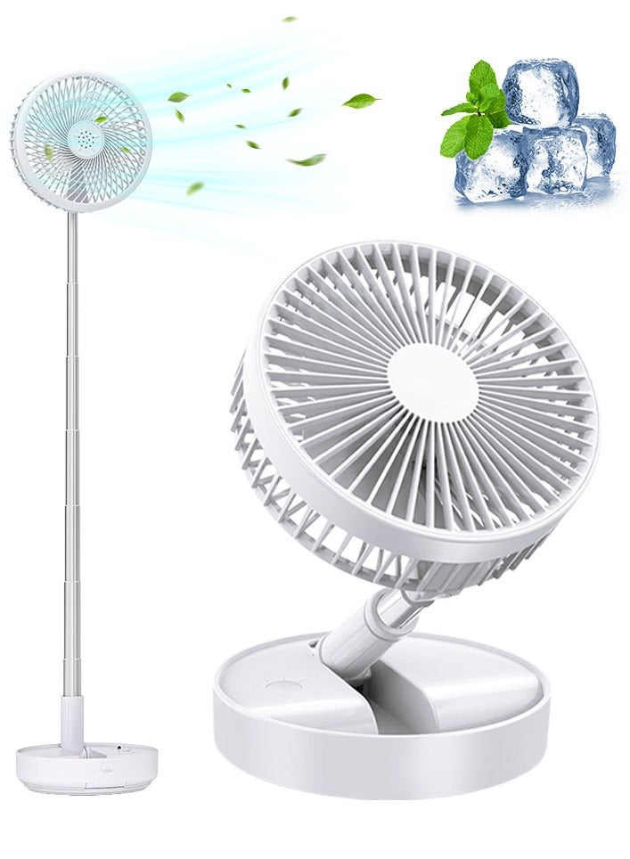 مروحة محمولة قابلة للطي 3 في 1، للاستخدام على المكتب أو الأرضية أو التخييم، مع بطارية قابلة للشحن، خفيفة الوزن، لاسلكية وهادئة بقوة هواء عالية – لون أبيض، بدون ريموت كنترول - Image 1