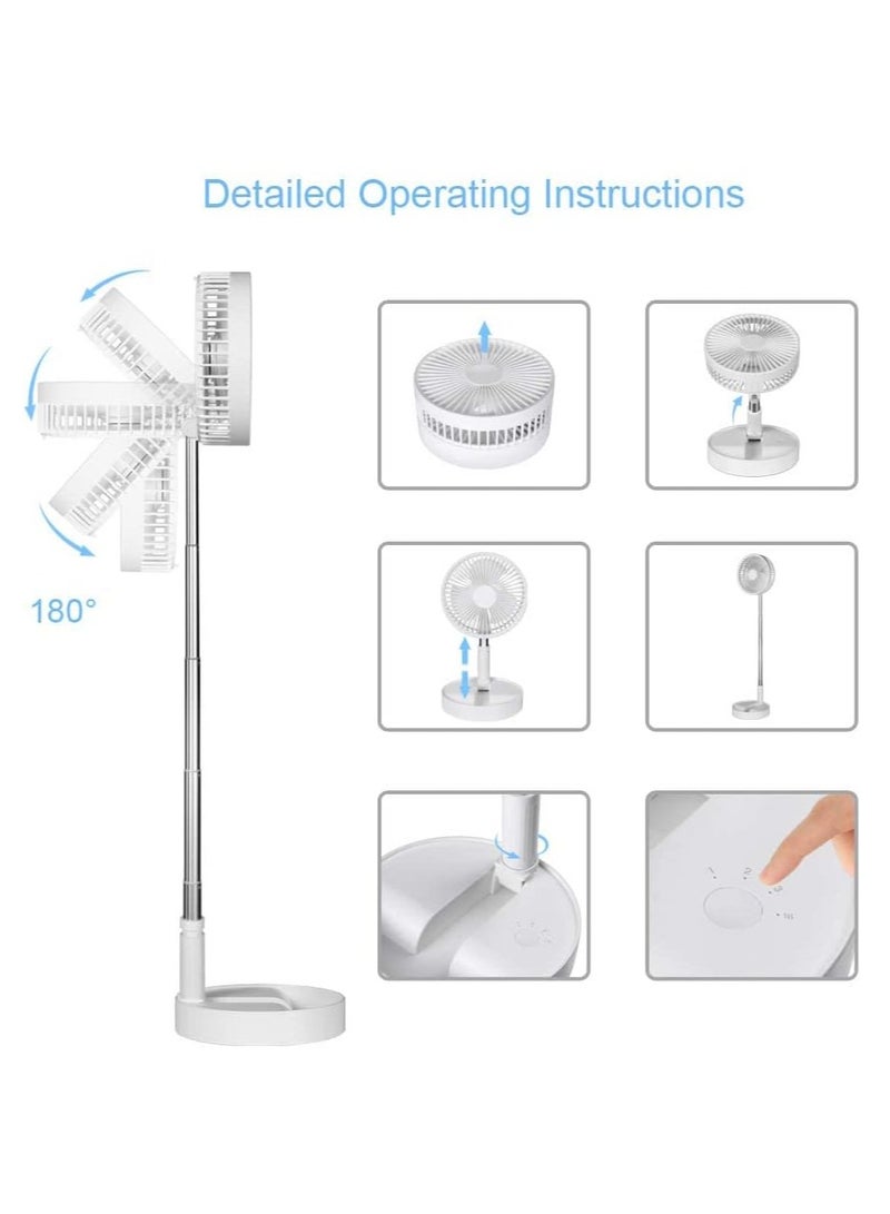 مروحة محمولة قابلة للطي 3 في 1، للاستخدام على المكتب أو الأرضية أو التخييم، مع بطارية قابلة للشحن، خفيفة الوزن، لاسلكية وهادئة بقوة هواء عالية – لون أبيض، بدون ريموت كنترول - Image 5