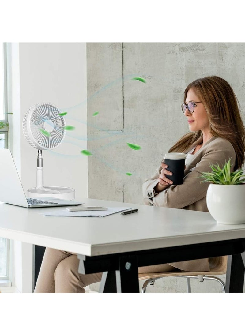 مروحة محمولة قابلة للطي 3 في 1، للاستخدام على المكتب أو الأرضية أو التخييم، مع بطارية قابلة للشحن، خفيفة الوزن، لاسلكية وهادئة بقوة هواء عالية – لون أبيض، بدون ريموت كنترول - Image 3