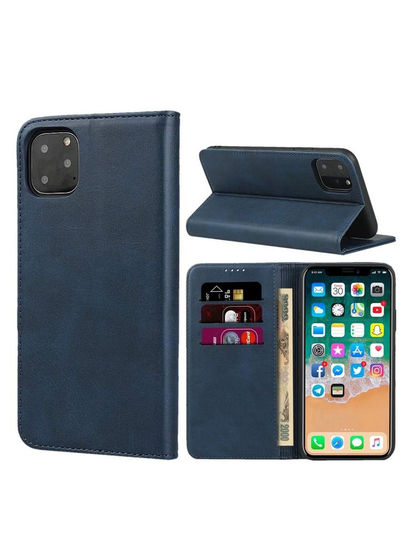 SYOSI - SYOSI iPhone 11 Pro Case, Cowhide Leather Flip Case with Kickstand Magnetic Closure Protective Cover with Card Slots Cash Compartment for iPhone 11 Pro (5.8 Inch, Navy Blue) - Image 1