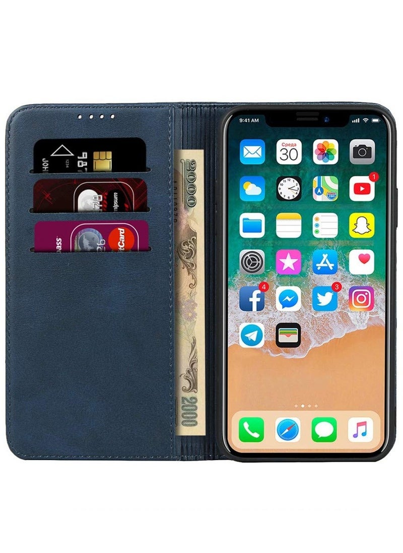SYOSI - SYOSI iPhone 11 Pro Case, Cowhide Leather Flip Case with Kickstand Magnetic Closure Protective Cover with Card Slots Cash Compartment for iPhone 11 Pro (5.8 Inch, Navy Blue) - Image 1