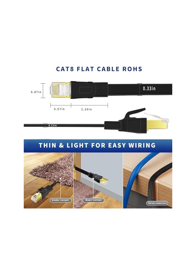 CAT8 Ethernet Cable, High Speed Heavy Duty Cat8 LAN Network Cable 40Gbps, 2000Mhz with Gold Plated RJ45 Connector for Modem, Router, Switch, Gaming, Xbox - Black (CAT8-20M) - Image 3