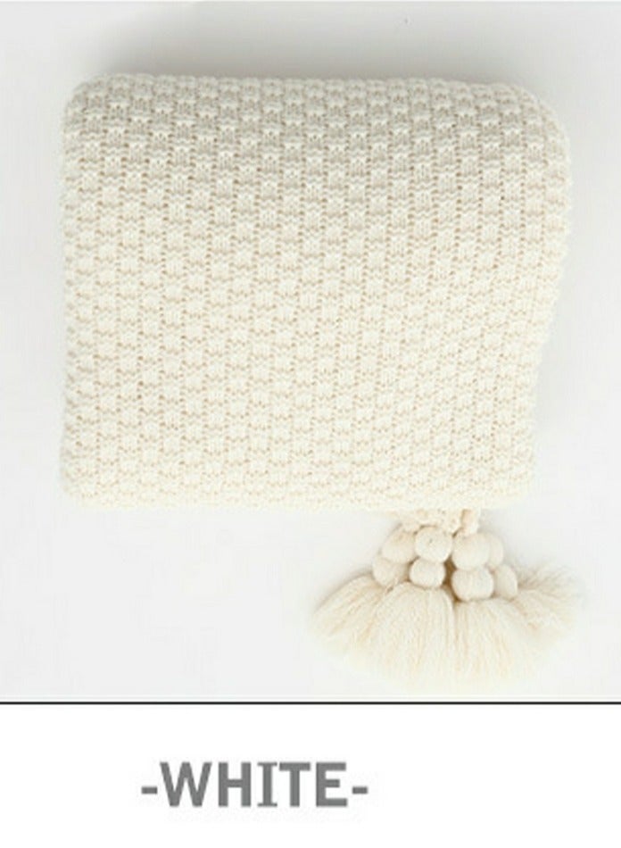 Loquat Solid Color Textured Knitted Soft Throw Blanket Keep Warm White  - Image 2