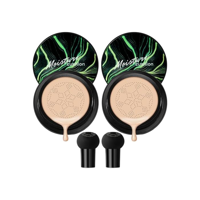 2Pcs Mushroom Head Air Cushion CC Cream, Long Lasting Oil Control BB Cream for All Skin Types, Moisturizing Foundation Face Makeup Set with Foundation Brush (#Ivory)