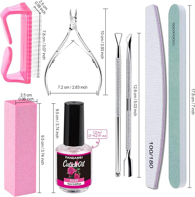 FANDAMEI Nail Buffers and Files FANDAMEI Manicure Tools Kit with 3PCS Nail File 2PCS Nail Buffer Rectangular Nail Buffer Block Cuticle Nippers Cuticle Pusher Cuticle Peeler Cuticle Oil and Nail Brush - Image 2